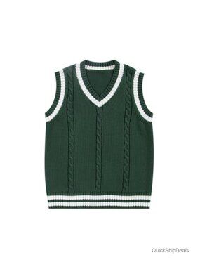 Women's V Neck Sweater Vest 100% Cotton Sleeveless Knit Uniform Tank Top